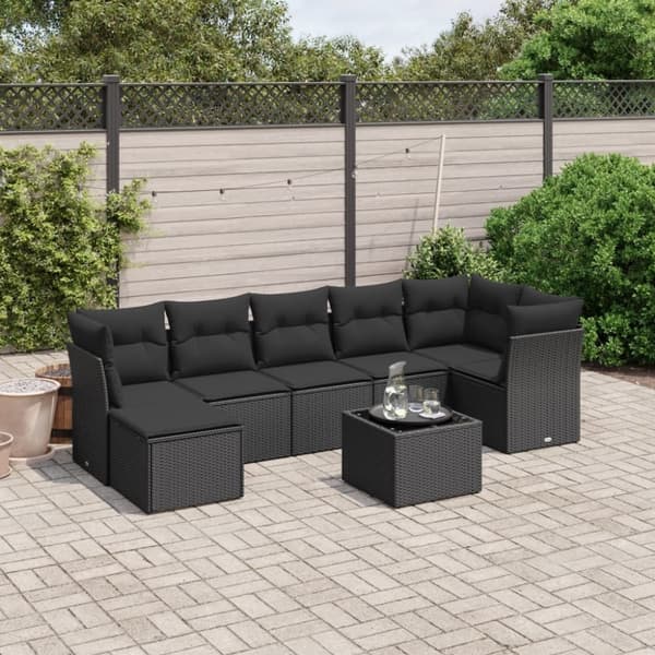 vidaXL sofasæt til haven 8 dele med hynder polyrattan sort