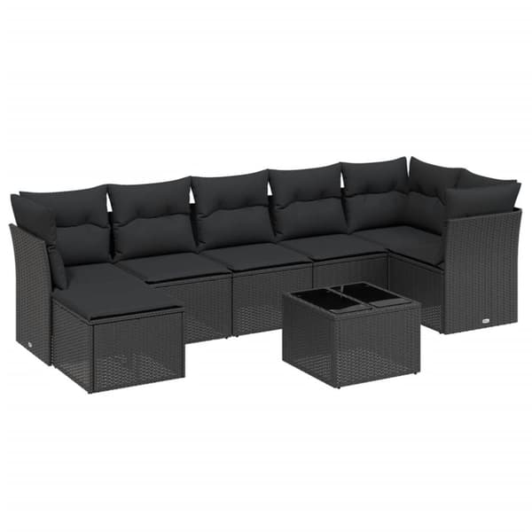 vidaXL sofasæt til haven 8 dele med hynder polyrattan sort