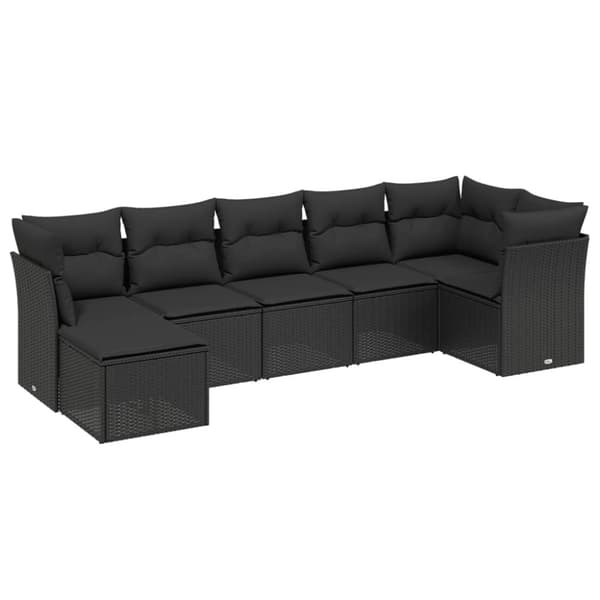 vidaXL sofasæt til haven 7 dele med hynder polyrattan sort