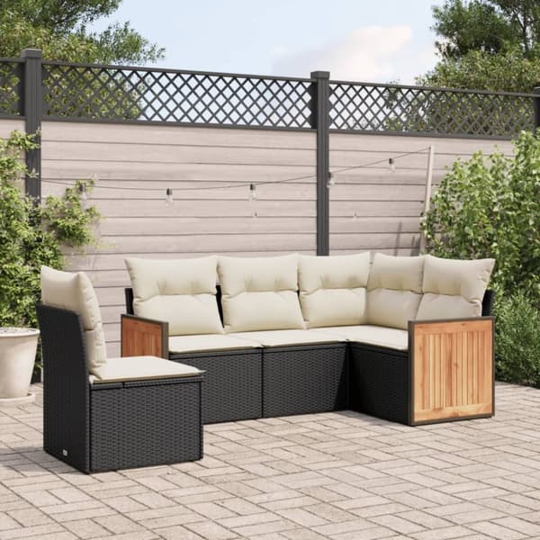 vidaXL sofasæt til haven 5 dele med hynder polyrattan sort
