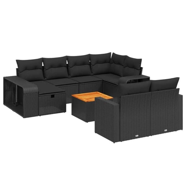 vidaXL sofasæt til haven 11 dele med hynder polyrattan sort