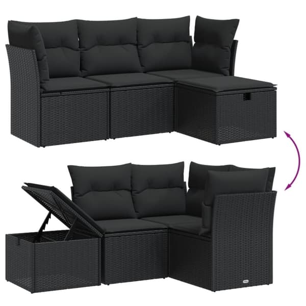 vidaXL sofasæt til haven 4 dele med hynder polyrattan sort