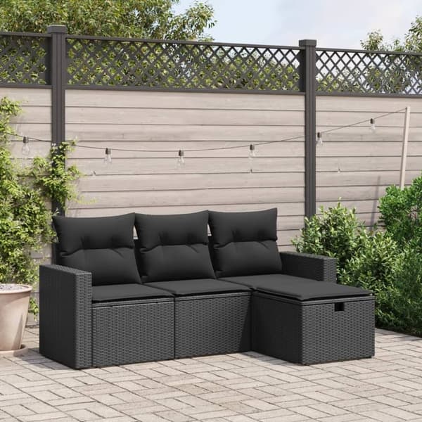 vidaXL sofasæt til haven 4 dele med hynder polyrattan sort