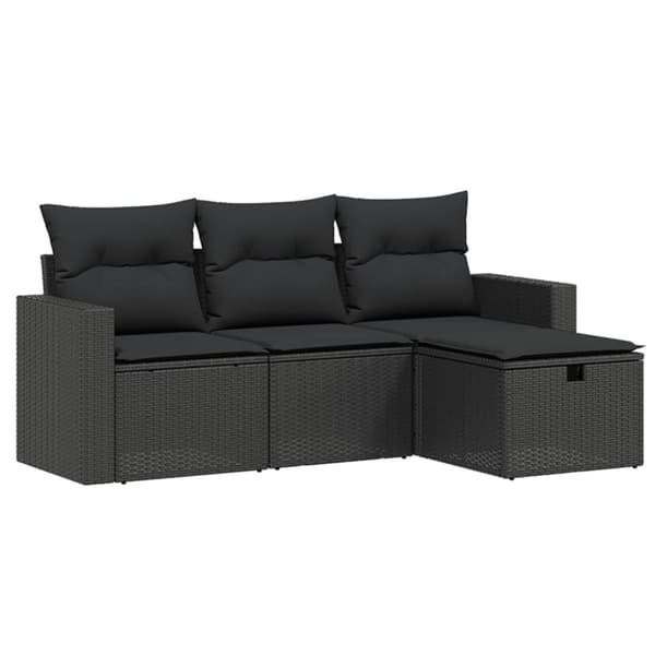 vidaXL sofasæt til haven 4 dele med hynder polyrattan sort