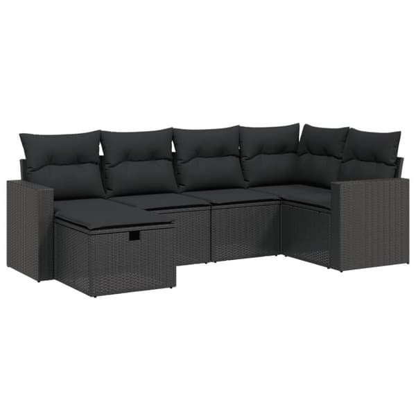 vidaXL sofasæt til haven 6 dele med hynder polyrattan sort