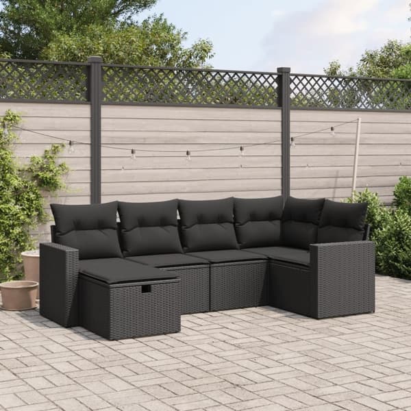 vidaXL sofasæt til haven 6 dele med hynder polyrattan sort