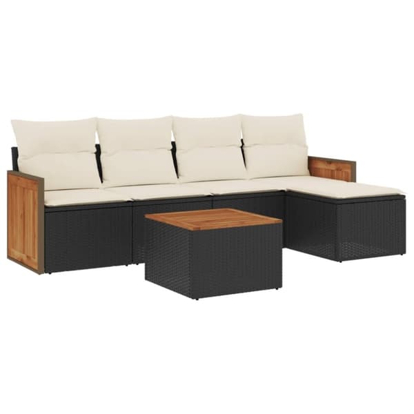 vidaXL sofasæt til haven 6 dele med hynder polyrattan sort