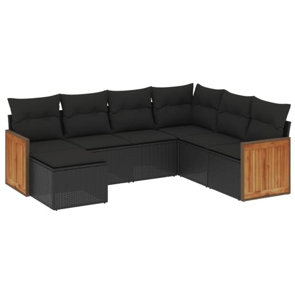 vidaXL sofasæt til haven 7 dele med hynder polyrattan sort