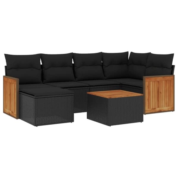 vidaXL sofasæt til haven 7 dele med hynder polyrattan sort