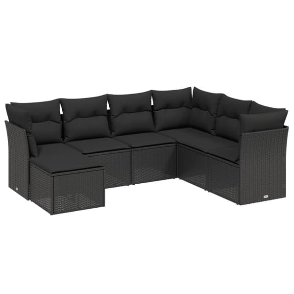 vidaXL sofasæt til haven 7 dele med hynder polyrattan sort
