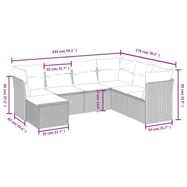 vidaXL sofasæt til haven 7 dele med hynder polyrattan sort