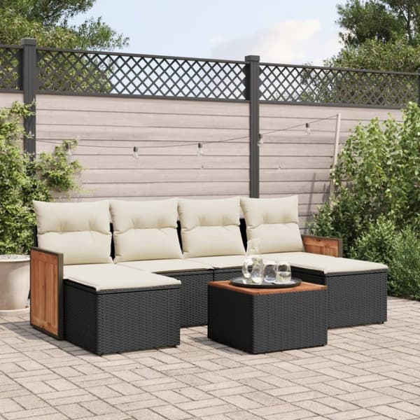 vidaXL sofasæt til haven 7 dele med hynder polyrattan sort