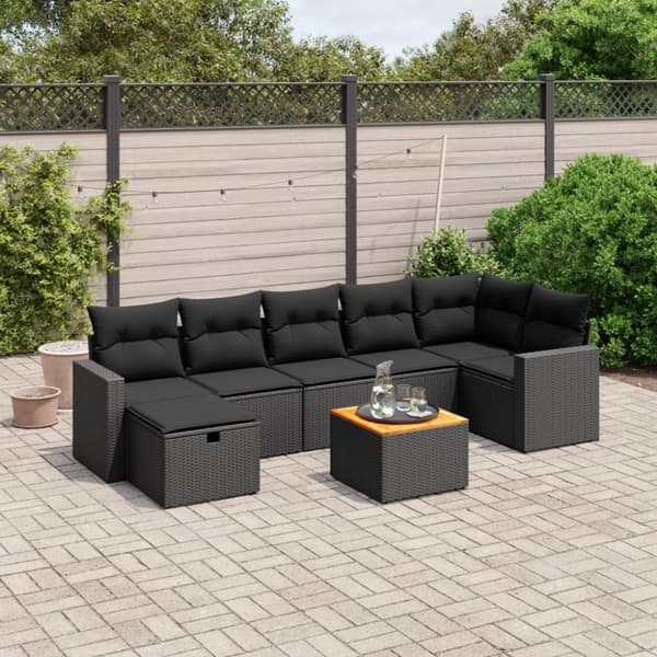 vidaXL sofasæt til haven 8 dele med hynder polyrattan sort