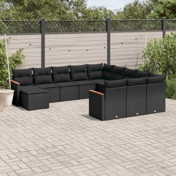 vidaXL sofasæt til haven 12 dele med hynder polyrattan sort