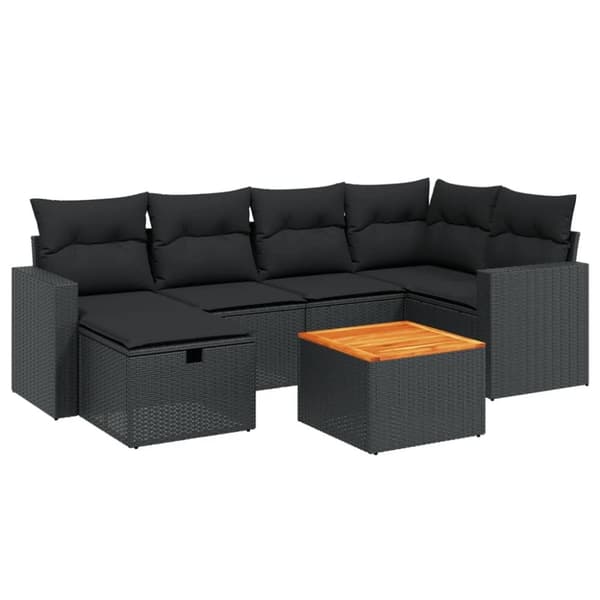vidaXL sofasæt til haven 7 dele med hynder polyrattan sort