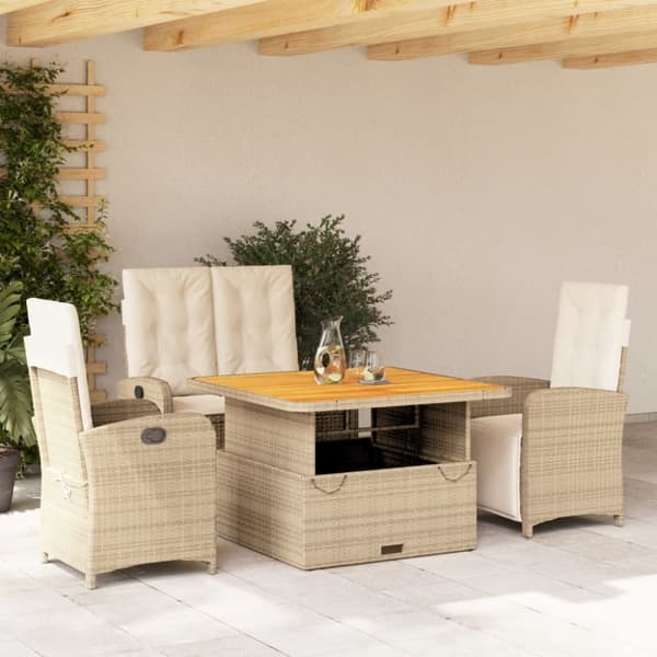 vidaXL spisebordssæt til haven 4 dele med hynder polyrattan beige