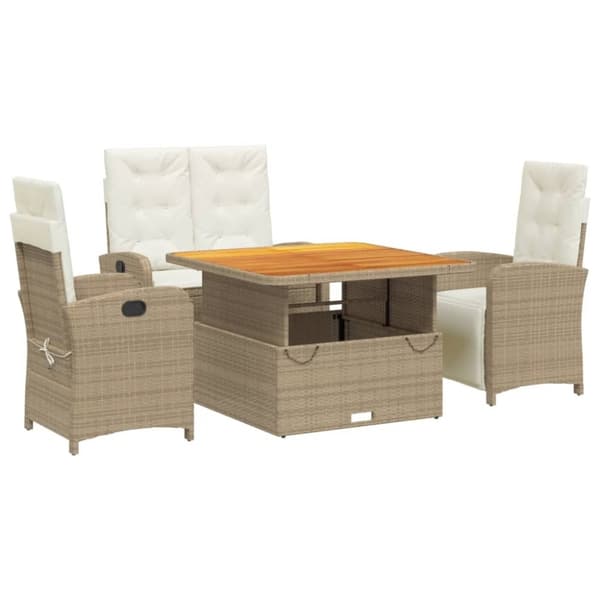 vidaXL spisebordssæt til haven 4 dele med hynder polyrattan beige
