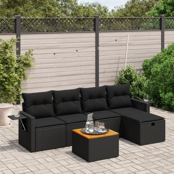 vidaXL sofasæt til haven 6 dele med hynder polyrattan sort