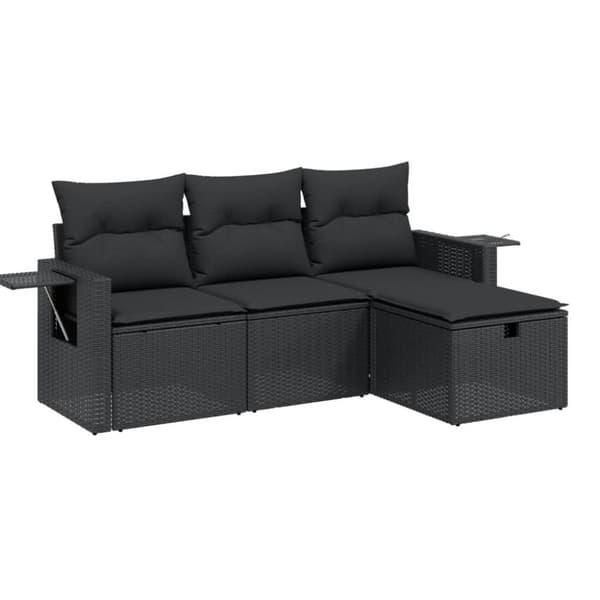vidaXL sofasæt til haven 4 dele med hynder polyrattan sort
