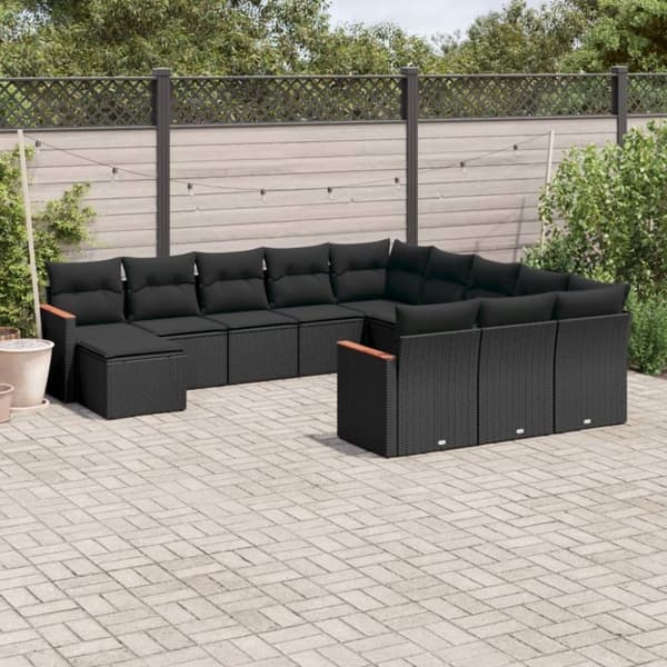 vidaXL sofasæt til haven 12 dele med hynder polyrattan sort