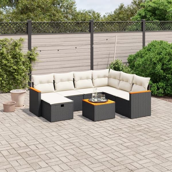 vidaXL sofasæt til haven 8 dele med hynder polyrattan sort