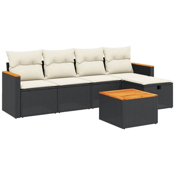 vidaXL sofasæt til haven 6 dele med hynder polyrattan sort