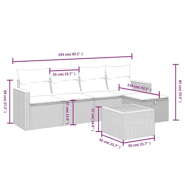vidaXL sofasæt til haven 6 dele med hynder polyrattan sort