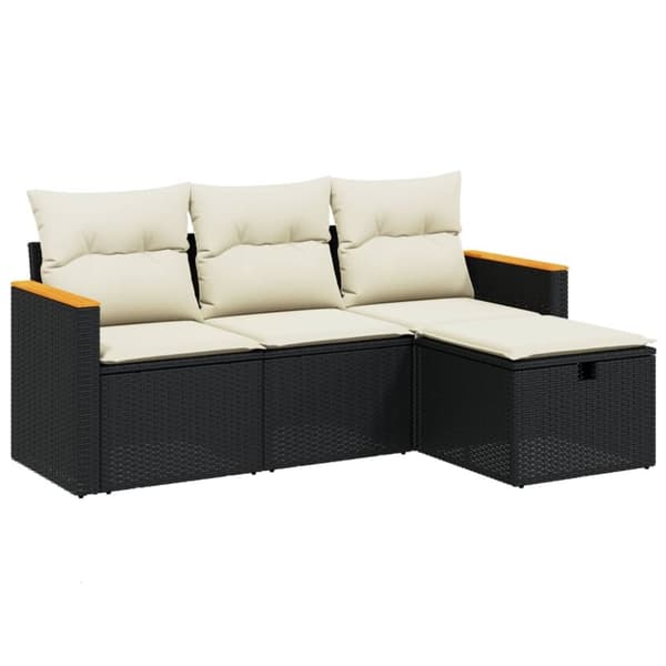 vidaXL sofasæt til haven 4 dele med hynder polyrattan sort