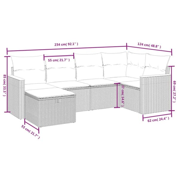 vidaXL sofasæt til haven 6 dele med hynder polyrattan sort