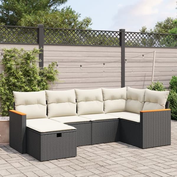 vidaXL sofasæt til haven 6 dele med hynder polyrattan sort