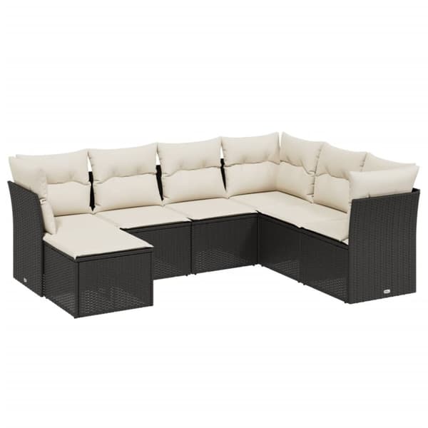 vidaXL sofasæt til haven 7 dele med hynder polyrattan sort