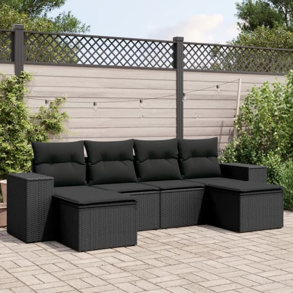 vidaXL sofasæt til haven 6 dele med hynder polyrattan sort