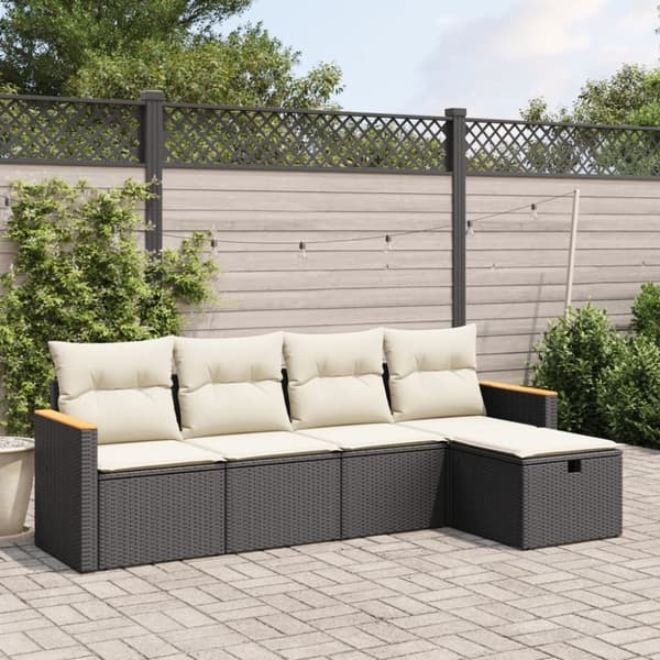 vidaXL sofasæt til haven 5 dele med hynder polyrattan sort
