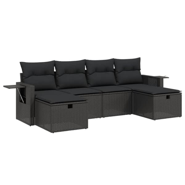 vidaXL sofasæt til haven 6 dele med hynder polyrattan sort