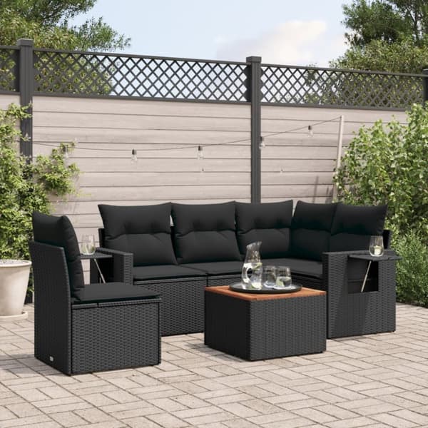 vidaXL sofasæt til haven 6 dele med hynder polyrattan sort