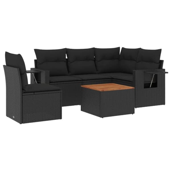 vidaXL sofasæt til haven 6 dele med hynder polyrattan sort