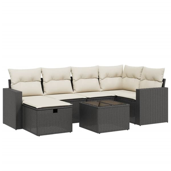 vidaXL sofasæt til haven 7 dele med hynder polyrattan sort