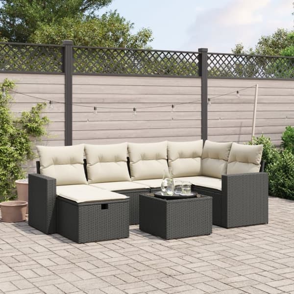 vidaXL sofasæt til haven 7 dele med hynder polyrattan sort