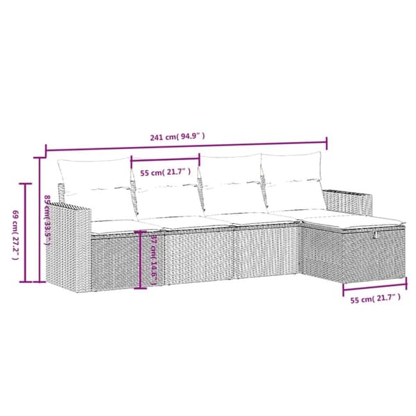 vidaXL sofasæt til haven 5 dele med hynder polyrattan sort