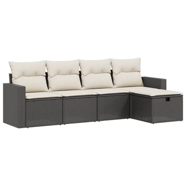 vidaXL sofasæt til haven 5 dele med hynder polyrattan sort