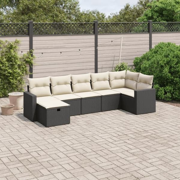 vidaXL sofasæt til haven 7 dele med hynder polyrattan sort