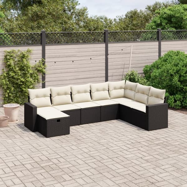 vidaXL sofasæt til haven 8 dele med hynder polyrattan sort