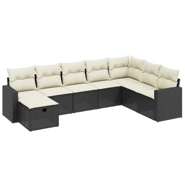 vidaXL sofasæt til haven 8 dele med hynder polyrattan sort