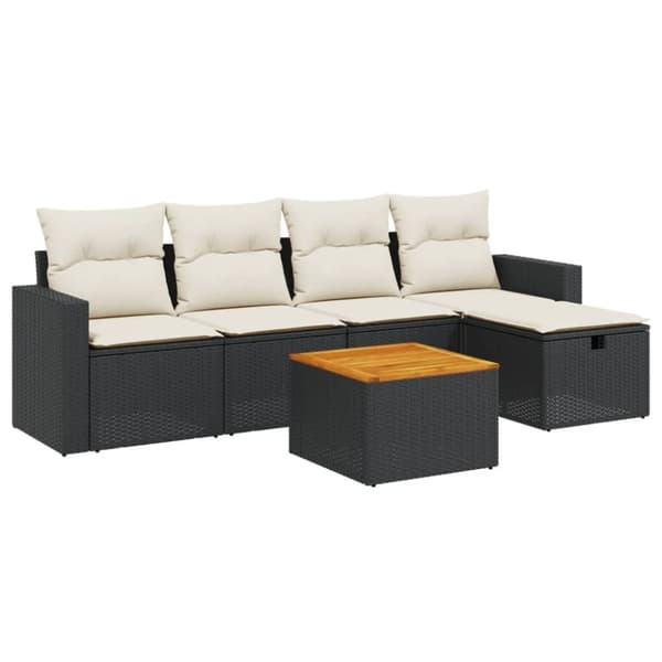 vidaXL sofasæt til haven 6 dele med hynder polyrattan sort