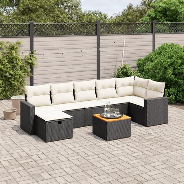 vidaXL sofasæt til haven 8 dele med hynder polyrattan sort