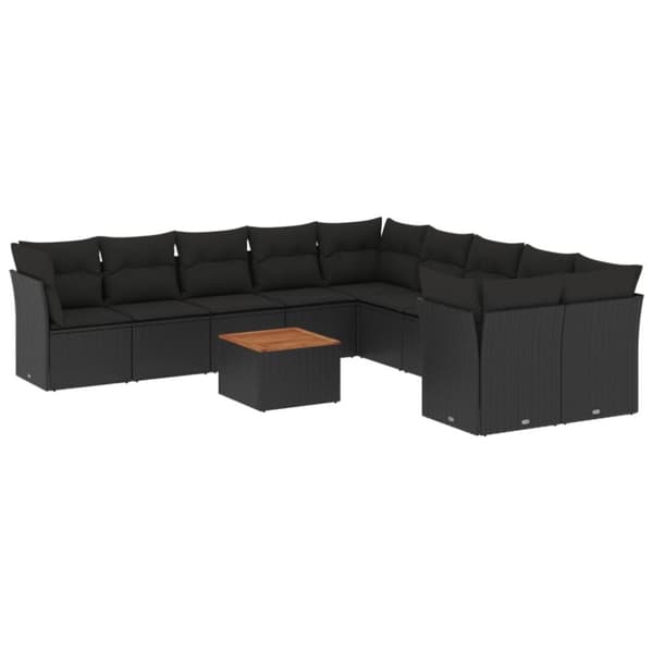 vidaXL sofasæt til haven 11 dele med hynder polyrattan sort