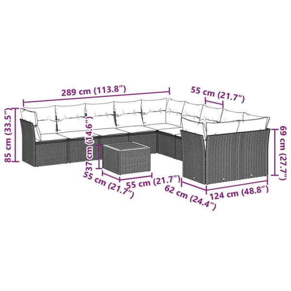 vidaXL sofasæt til haven 11 dele med hynder polyrattan sort