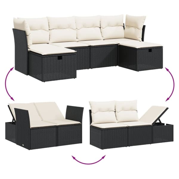 vidaXL sofasæt til haven 6 dele med hynder polyrattan sort