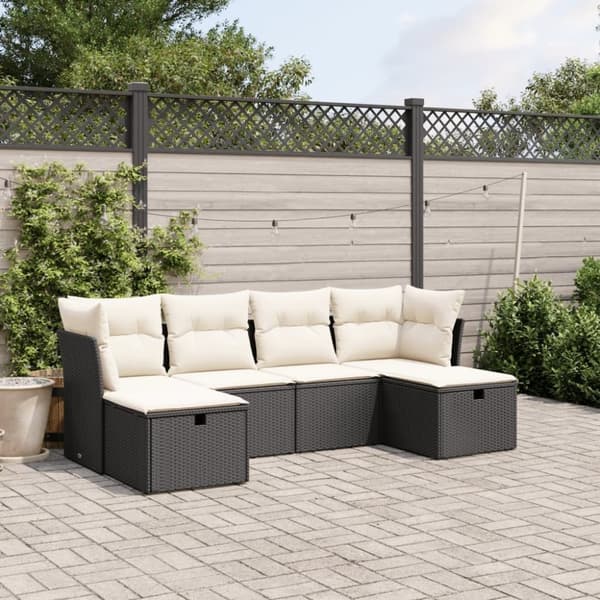 vidaXL sofasæt til haven 6 dele med hynder polyrattan sort