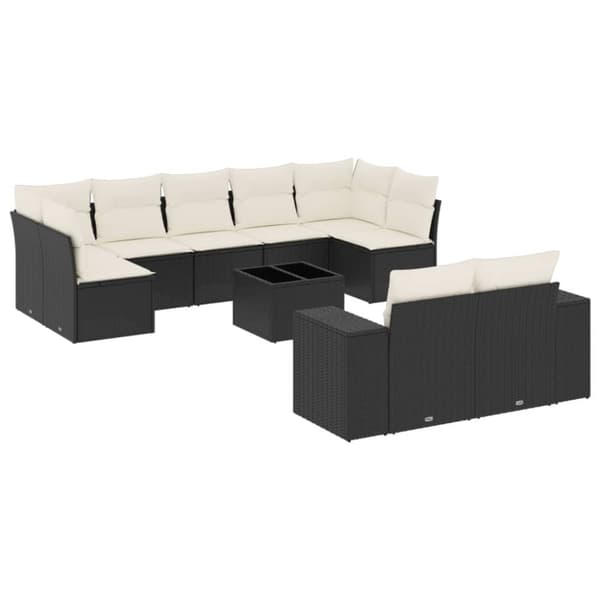 vidaXL sofasæt til haven 10 dele med hynder polyrattan sort